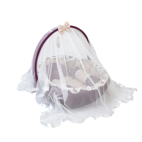 Adorables Oval Bed | Purple & Beige | Hanging Pillow, Lace Design | Cotton & Recron