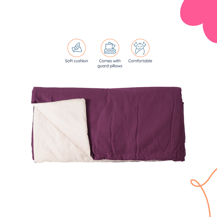 Adorables Quilt-L | Purple & Beige | Cotton & Recron Sheet | Includes Side & Neck Pillows