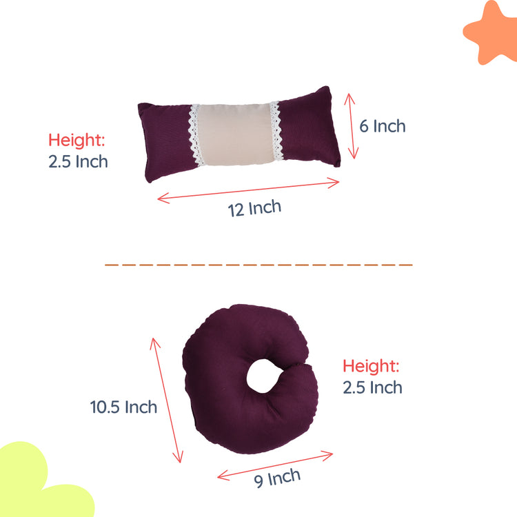 Adorables Pillow Set – Purple & Beige | Lace Design with Side & Neck Pillows