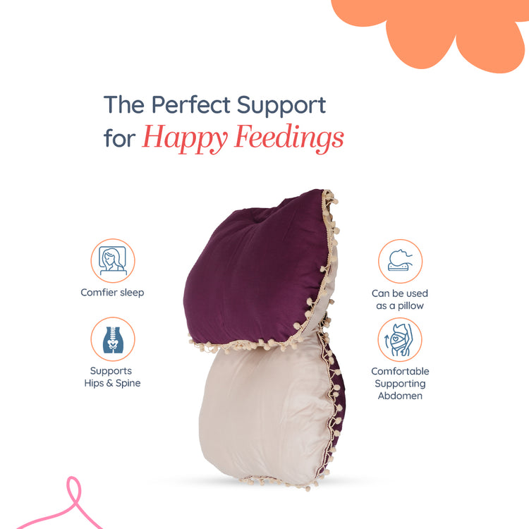 Adorables Pregnancy Pillow-(Small) | Purple & Beige | Pompom Lace Design | Full Body Support