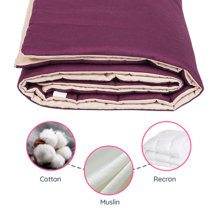 Adorables Quilt-L | Purple & Beige | Cotton & Recron Sheet | Includes Side & Neck Pillows