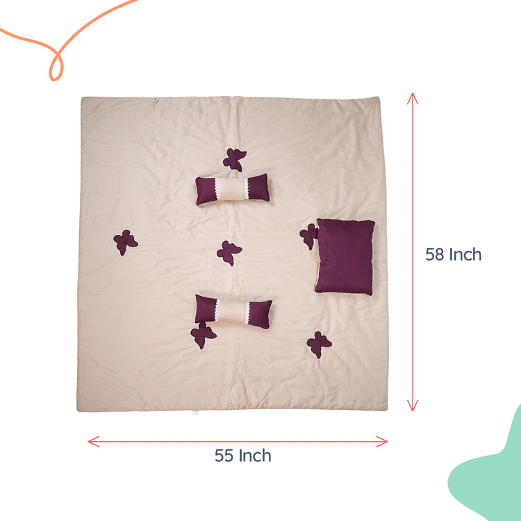 Adorables Quilt-L | Purple & Beige | Cotton & Recron Sheet | Includes Side & Neck Pillows