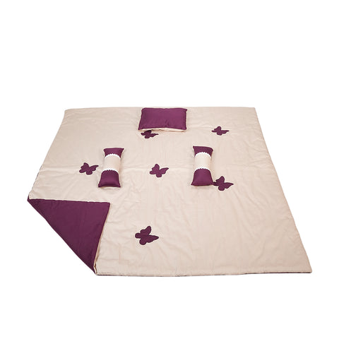 Adorables Quilt-L | Purple & Beige | Cotton & Recron Sheet | Includes Side & Neck Pillows