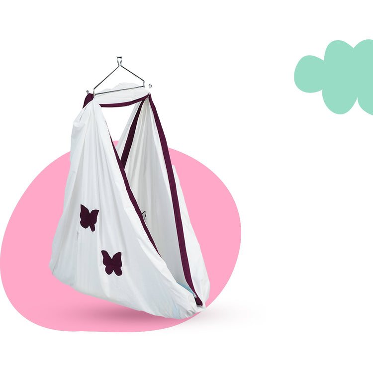 Adorables Cradle Set | Purple & Beige | Cotton with Net | Elegant & Secure Sleeping Space