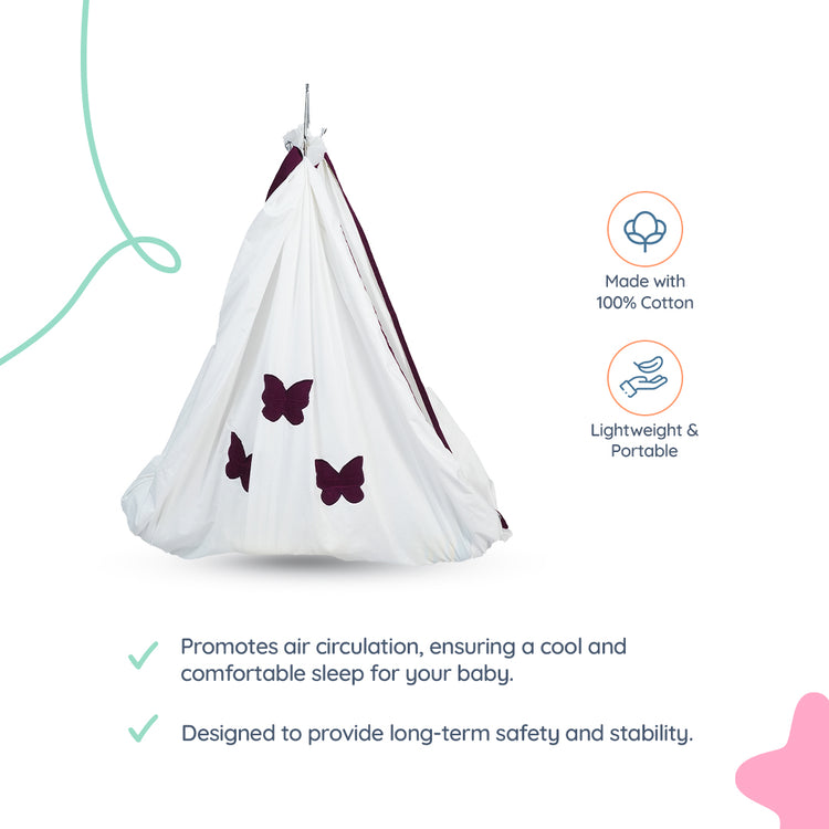 Adorables Cradle Set | Purple & Beige | Cotton with Net | Elegant & Secure Sleeping Space