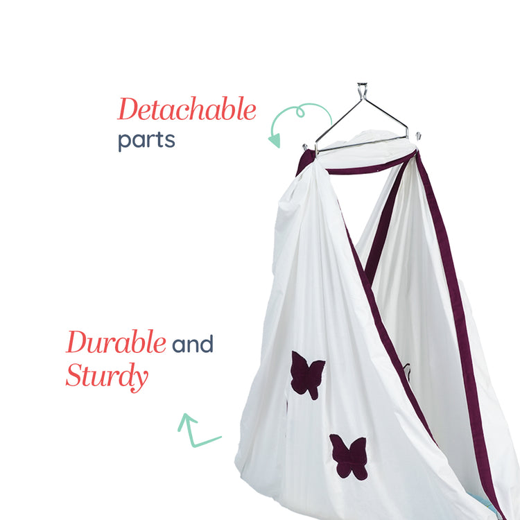 Adorables Cradle Set | Purple & Beige | Cotton with Net | Elegant & Secure Sleeping Space