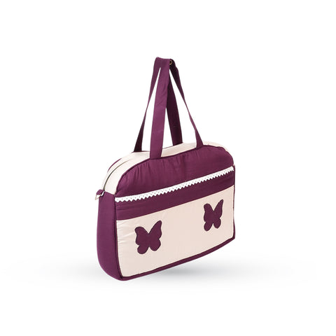 Adorables Mother Bag | Purple & Beige | Butterfly Embroidery & Lace Design | Cotton & Foam LD