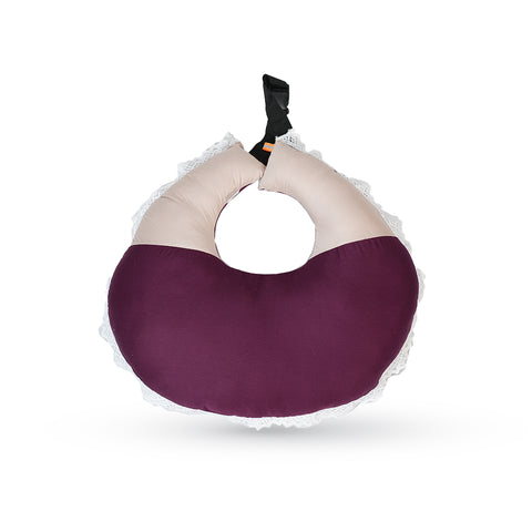 Adorables Feeding Pillow | Purple & Beige | Lace Design | Cotton with Recron Filling