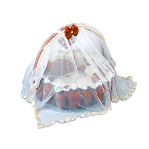 Adorables Round Bed | Coffee & White | Hanging Pillow, Lace Design | Cotton & Recron