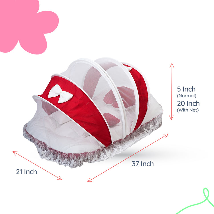 Adorables Hospital Bed | Red & White | Bow Work with Lace Design | Cotton with Recron Filling