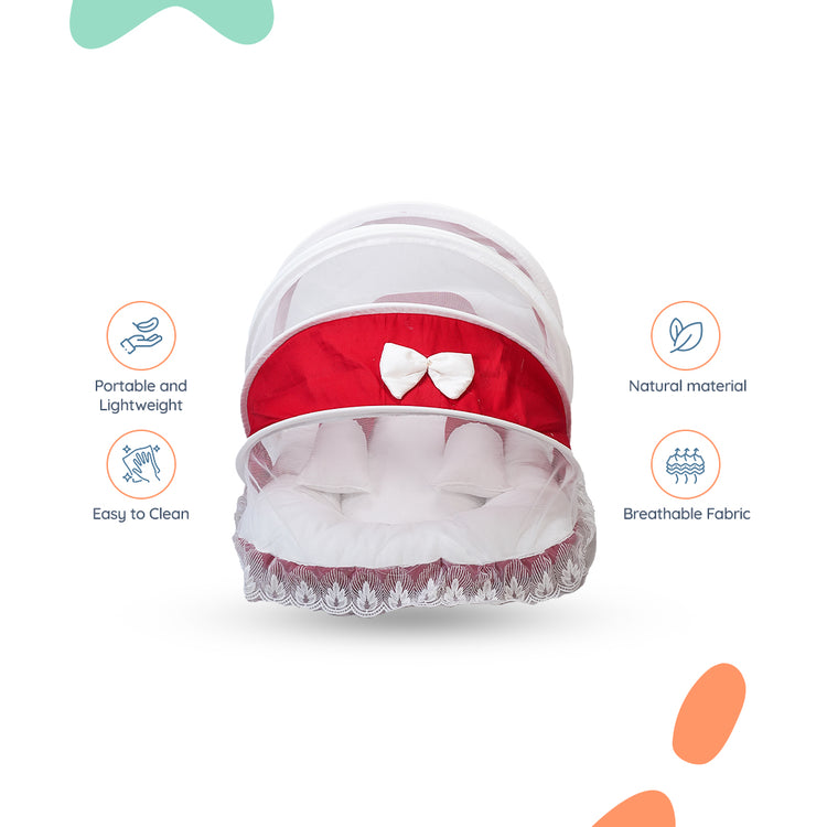 Adorables Hospital Bed | Red & White | Bow Work with Lace Design | Cotton with Recron Filling