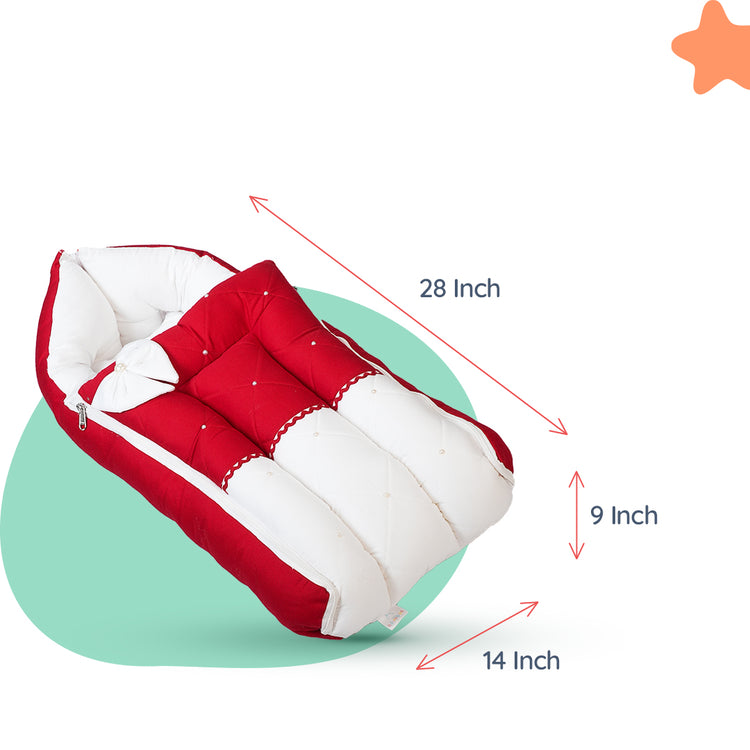 Adorables Baby Sleeping Bag | Red & White | Bow Work, Pearls, Lace Design | Cotton & Recron
