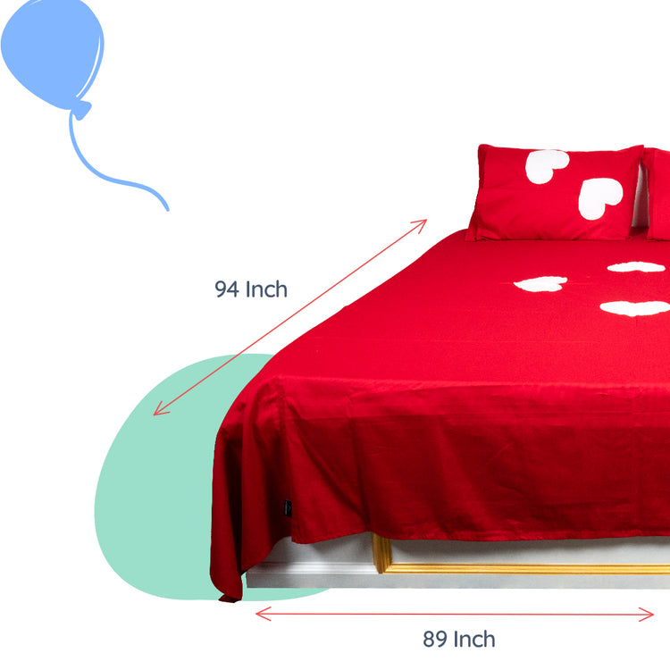 Adorables Bedsheet – Double | Red & White | Heart Embroidery | Cotton