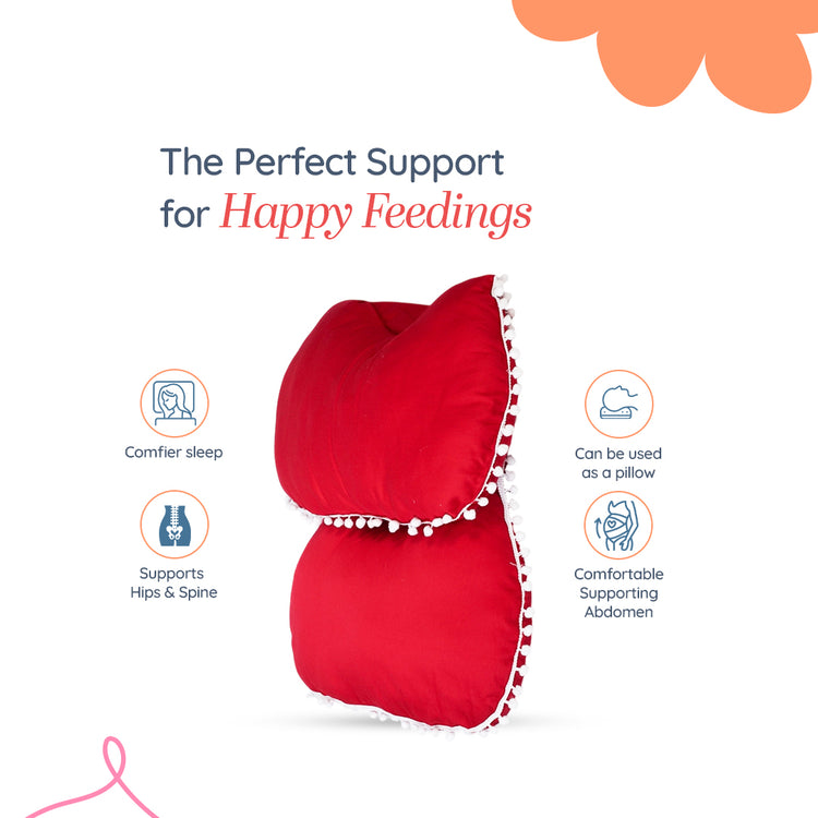 Adorables Pregnancy Pillow-(Small) | Red & White | Pompom Lace Design | Full Body Support