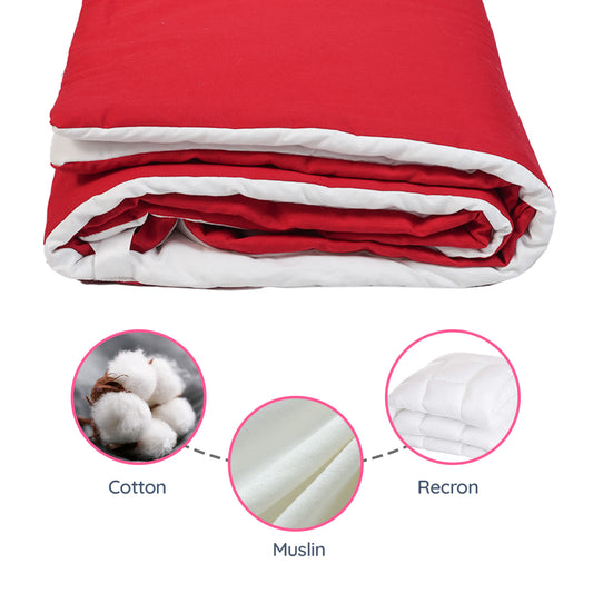 Adorables Quilt-L | Red & White | Cotton & Recron Sheet | Includes Side & Neck Pillows