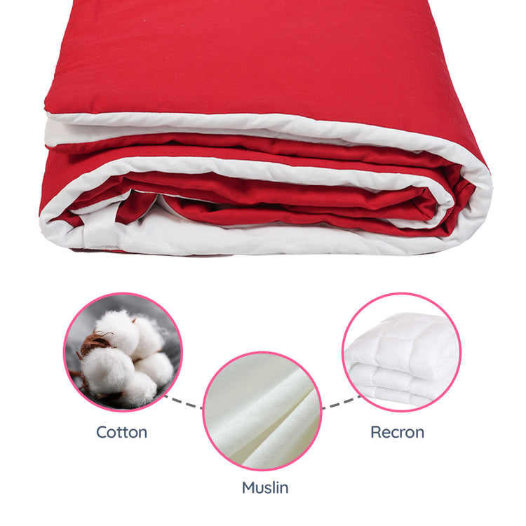 Adorables Quilt-L | Red & White | Cotton & Recron Sheet | Includes Side & Neck Pillows