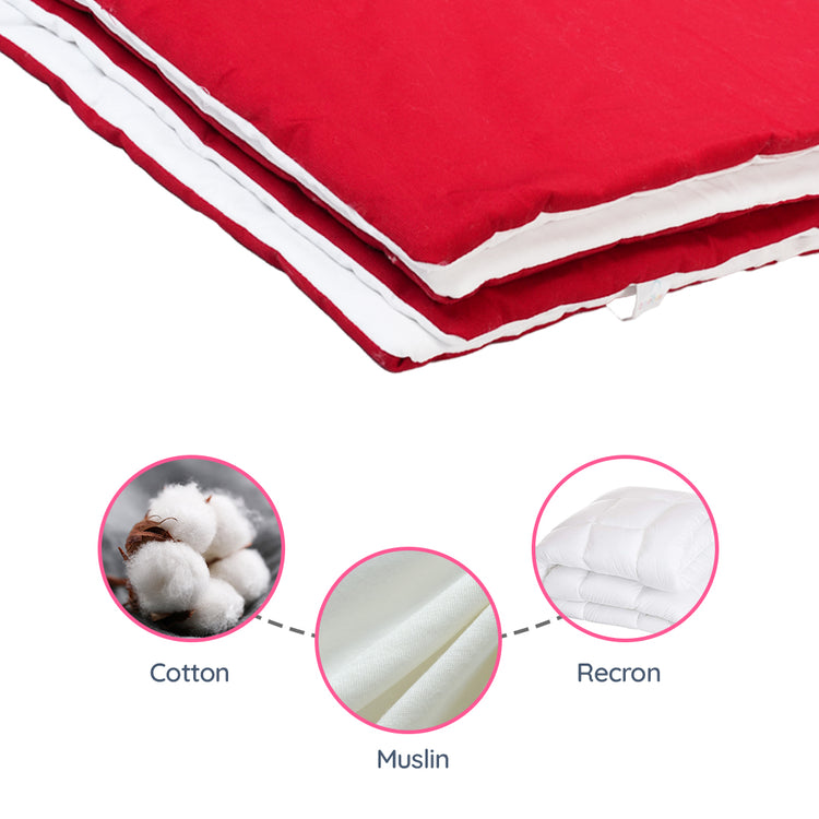 Adorables Quilt-M | Red & White | Cotton & Recron Sheet | Includes Side & Neck Pillows