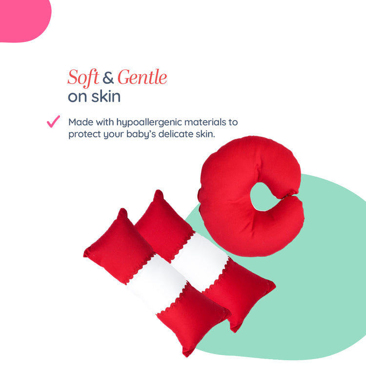 Adorables Pillow Set – Red & White | Lace Design with Side & Neck Pillows