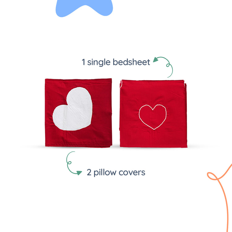 Adorables Bedsheet – Double | Red & White | Heart Embroidery | Cotton