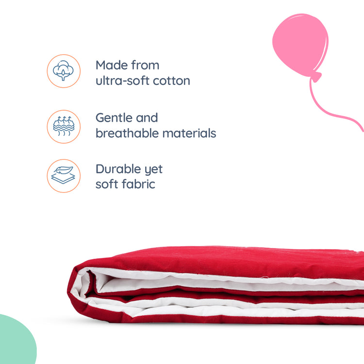 Adorables Quilt-M | Red & White | Cotton & Recron Sheet | Includes Side & Neck Pillows