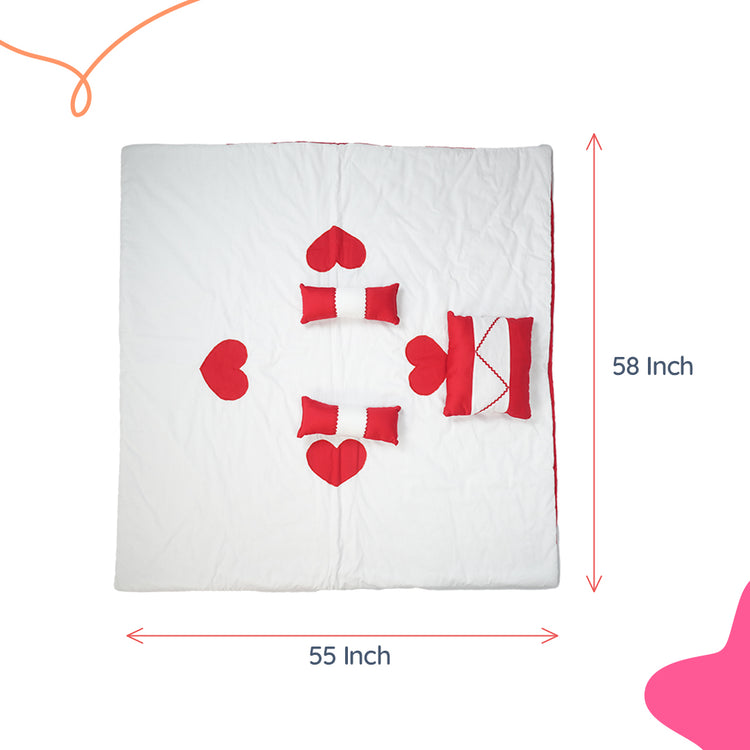 Adorables Quilt-L | Red & White | Cotton & Recron Sheet | Includes Side & Neck Pillows