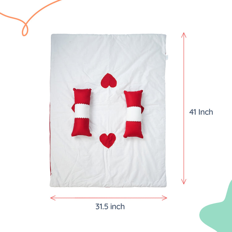 Adorables Quilt-M | Red & White | Cotton & Recron Sheet | Includes Side & Neck Pillows