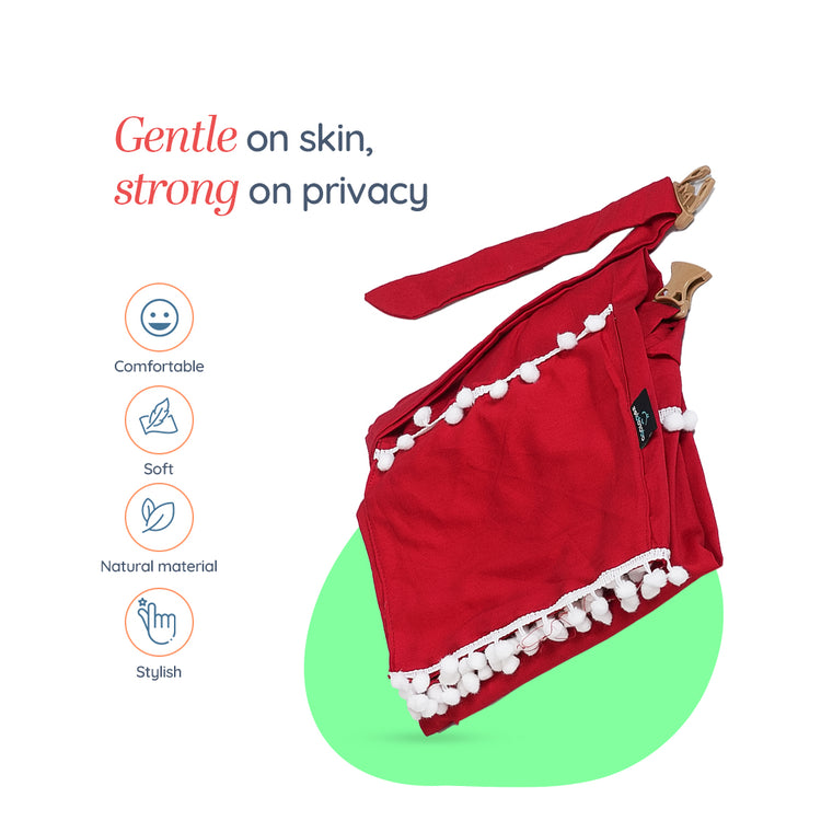 Adorables Feeding Cover | Red | Cotton | Lace Design | Pocket for Convenience