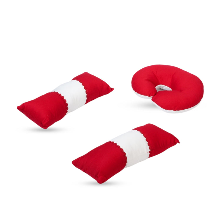 Adorables Pillow Set – Red & White | Lace Design with Side & Neck Pillows