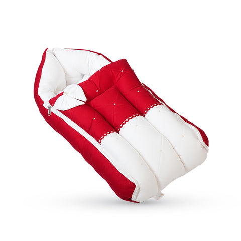 Adorables Baby Sleeping Bag | Red & White | Bow Work, Pearls, Lace Design | Cotton & Recron