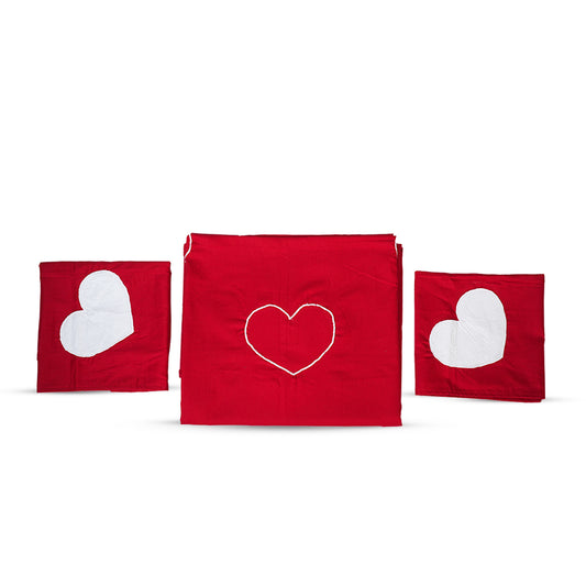 Adorables Bedsheet – Double | Red & White | Heart Embroidery | Cotton