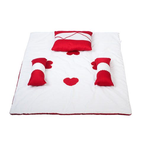 Adorables Quilt-M | Red & White | Cotton & Recron Sheet | Includes Side & Neck Pillows