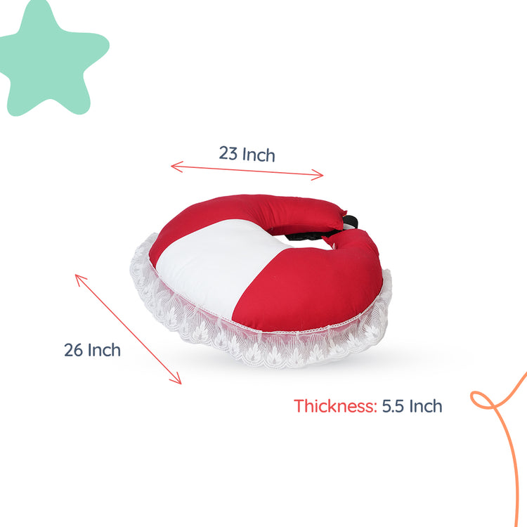 Adorables Feeding Pillow | Red & White | Lace Design | Cotton with Recron Filling