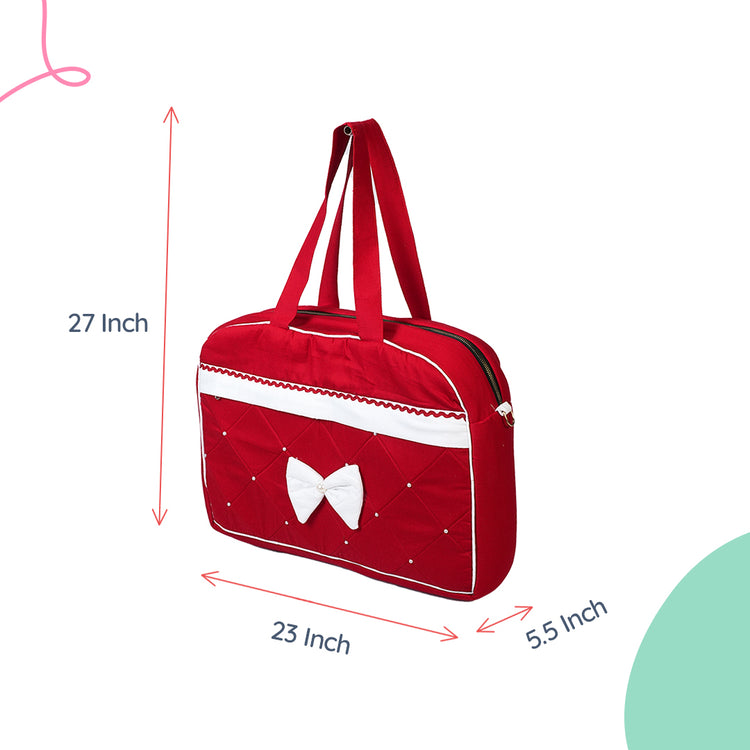 Adorables Mother Bag | Red & White | Bow and Pearls Lace Design | Cotton with Foam LD