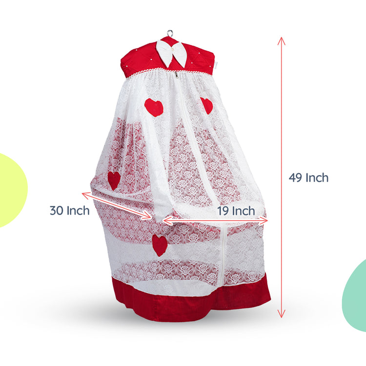 Adorables Bed Cradle | Red & White | Cotton with Recron | Heart Embroidery Design