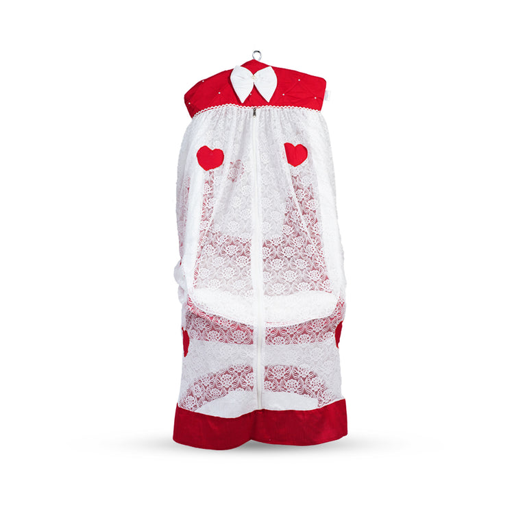 Adorables Bed Cradle | Red & White | Cotton with Recron | Heart Embroidery Design