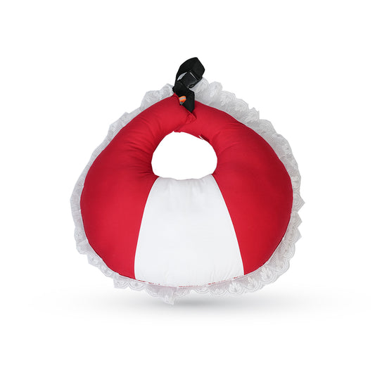 Adorables Feeding Pillow | Red & White | Lace Design | Cotton with Recron Filling