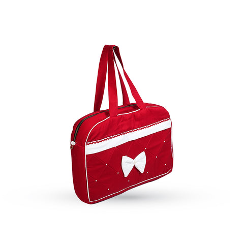 Adorables Mother Bag | Red & White | Bow and Pearls Lace Design | Cotton with Foam LD