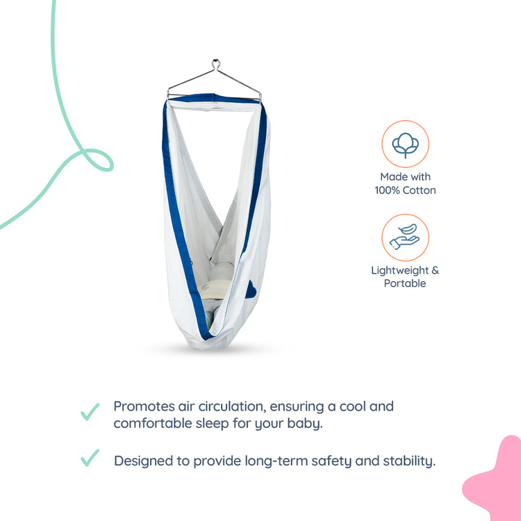 Adorables Cradle Set | Royal Blue & White | Cotton with Net | Secure & Stylish Baby Cradle