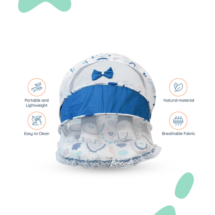 Adorables Hospital Bed | Royal Blue & White | Rainbow Print, Bow Work with Lace Design | Cotton with Recron Filling