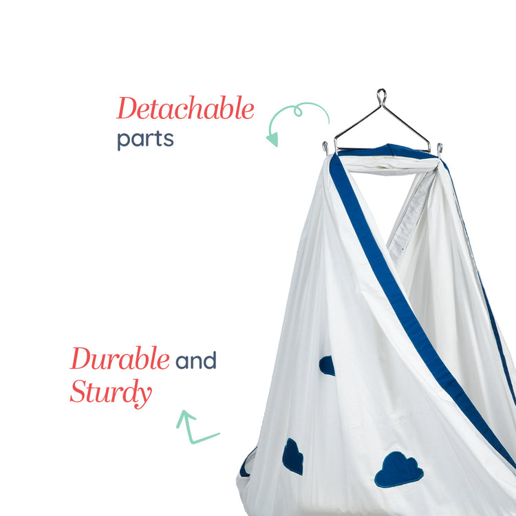 Adorables Cradle Set | Royal Blue & White | Cotton with Net | Secure & Stylish Baby Cradle