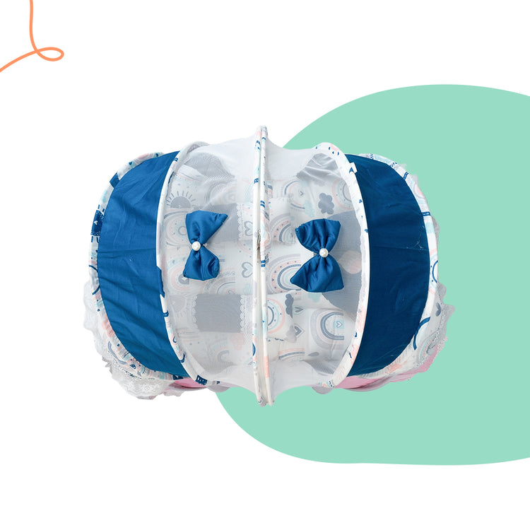 Adorables Hospital Bed | Royal Blue & White | Rainbow Print, Bow Work with Lace Design | Cotton with Recron Filling