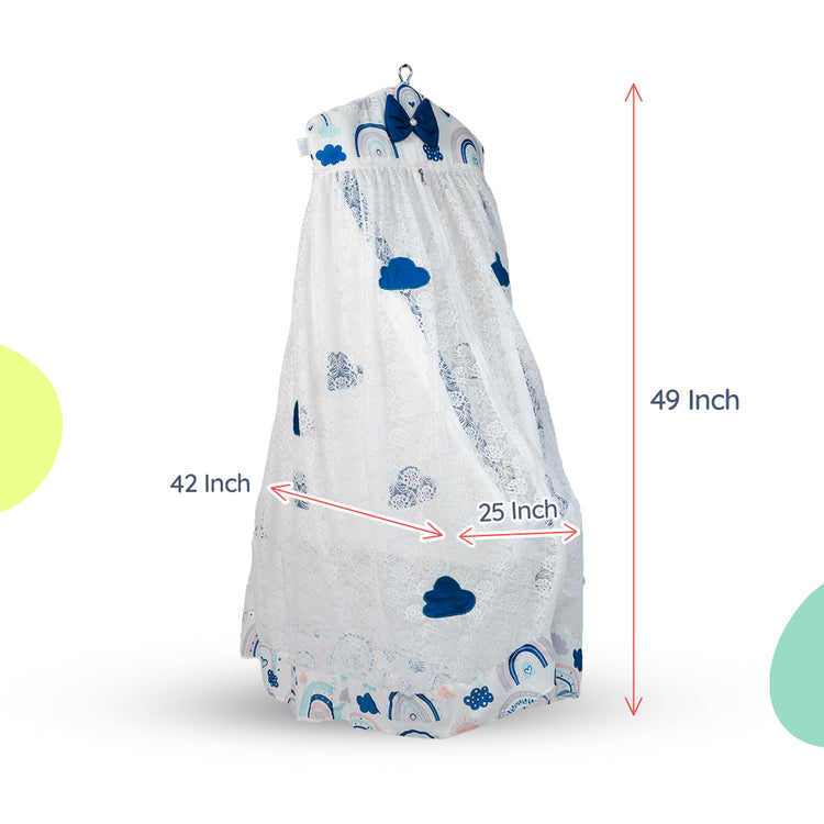 Adorables Cradle Set | Royal Blue & White | Cotton with Net | Secure & Stylish Baby Cradle