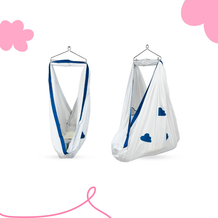 Adorables Cradle Set | Royal Blue & White | Cotton with Net | Secure & Stylish Baby Cradle
