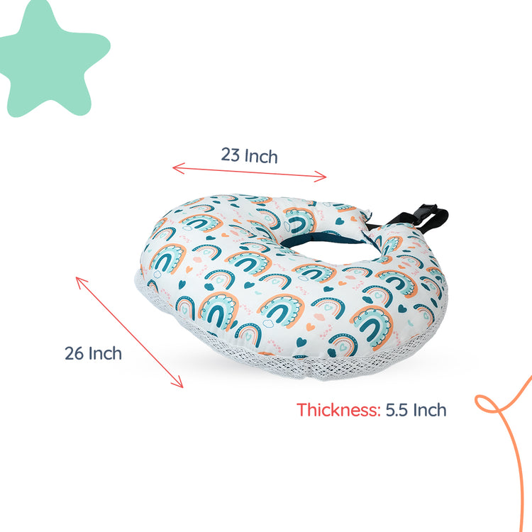 Adorables Feeding Pillow | Colonial Blue & White | Rainbow Print with Lace Design | Cotton with Recron Filling