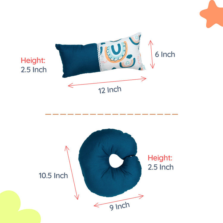 Adorables Pillow Set – Colonial Blue & White | Rainbow Print with Lace Design and Side & Neck Pillows