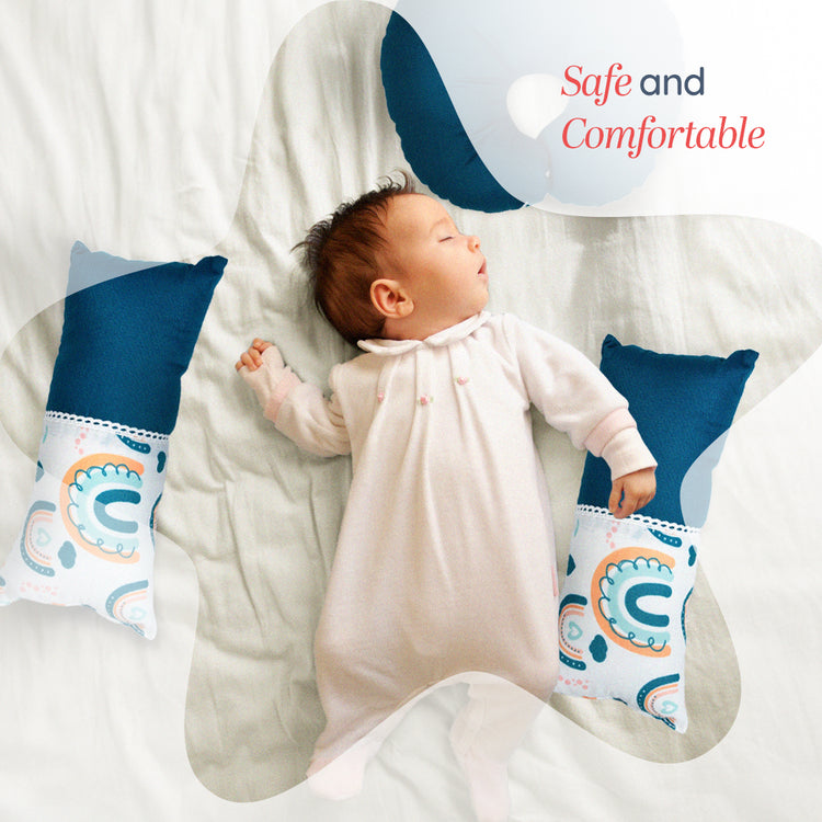 Adorables Pillow Set – Colonial Blue & White | Rainbow Print with Lace Design and Side & Neck Pillows