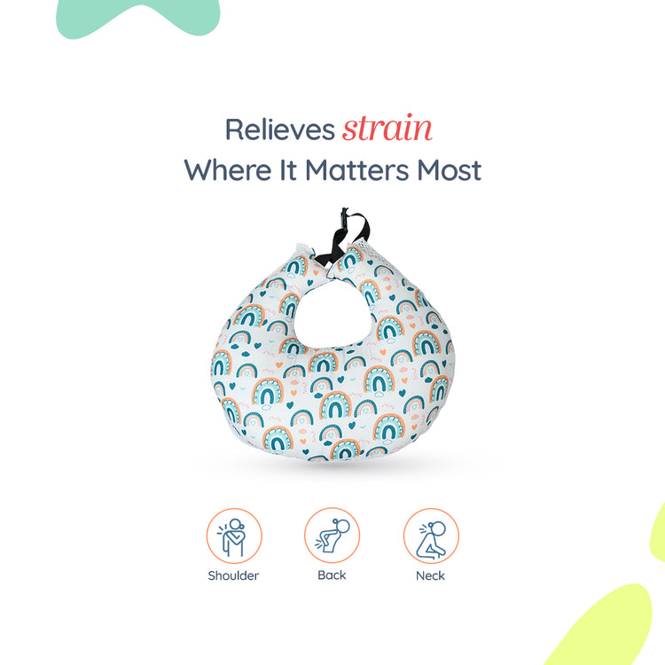 Adorables Feeding Pillow | Colonial Blue & White | Rainbow Print with Lace Design | Cotton with Recron Filling