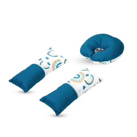 Adorables Pillow Set – Colonial Blue & White | Rainbow Print with Lace Design and Side & Neck Pillows