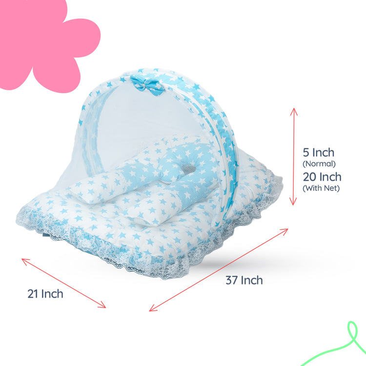 Adorables Hospital Bed | Sky Blue & White | Star Print, Bow Work with Lace Design | Cotton with Recron Filling