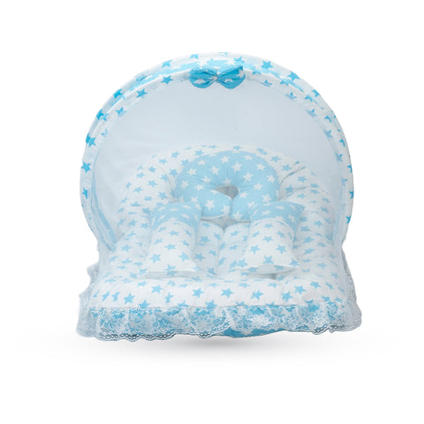 Adorables Hospital Bed | Sky Blue & White | Star Print, Bow Work with Lace Design | Cotton with Recron Filling